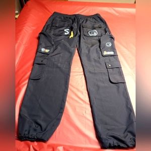 Nylon Cargo Pants Unique Style by Stay Ahead 2X NWOT Navy Blue w/Design Unisex